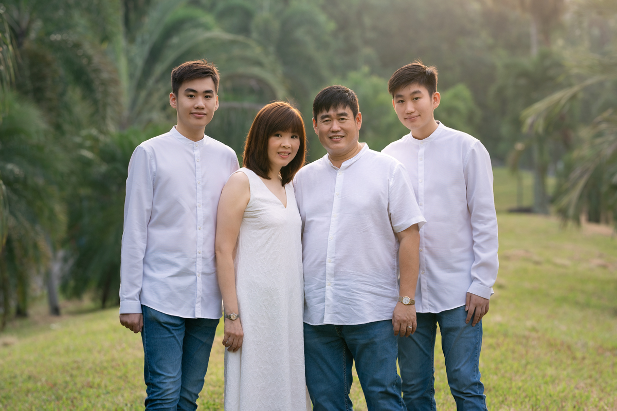 family in the morning sunlight