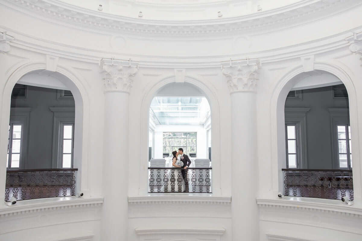 wedding couple in white dome